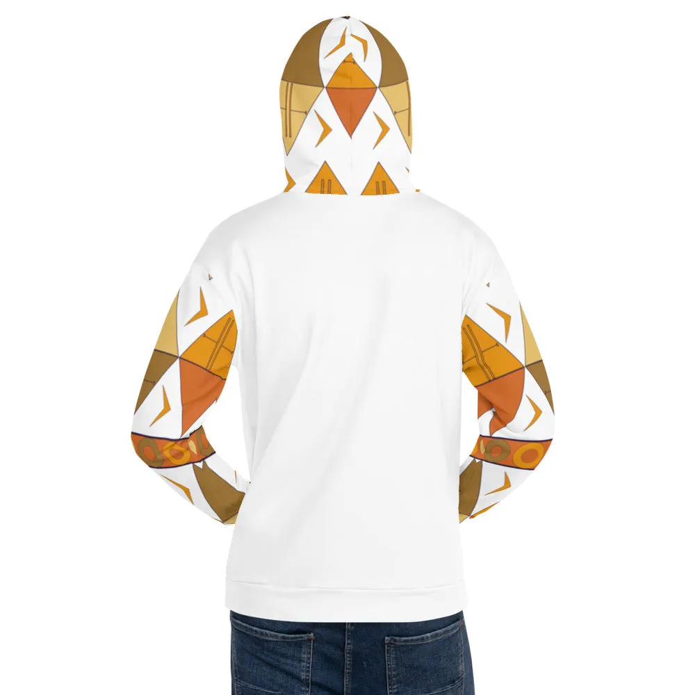 African Tribal Print Unisex Hoodie - Earthy/White